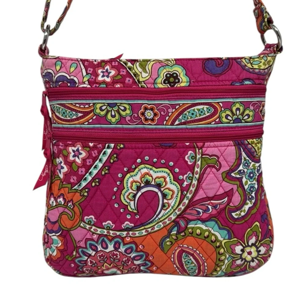 Vera Bradley Pink Floral Paisley Hipster Crossbody Purse Bag w/ Adjustable Strap
